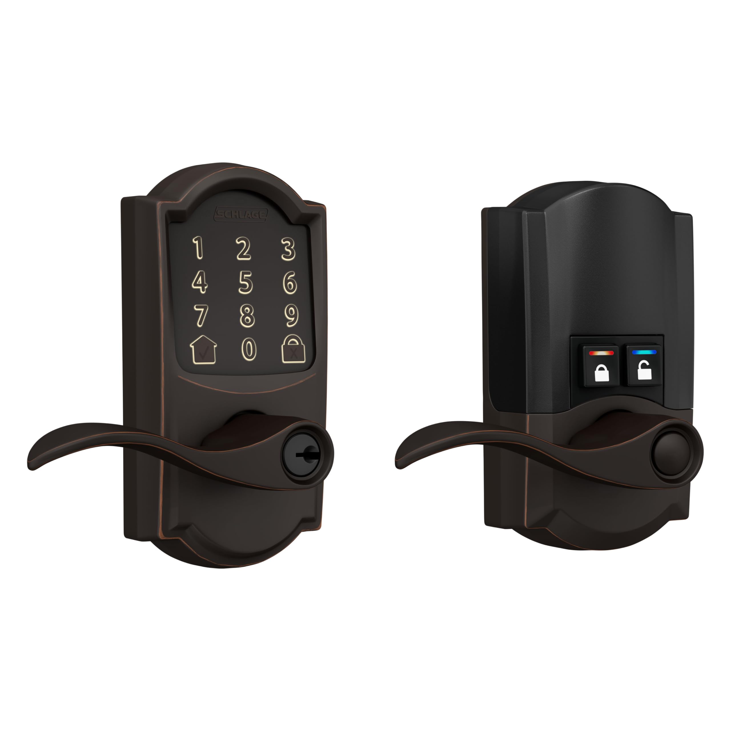 FE789WB CAM 716 Acc Encode WiFi Accent Lever Smart Lock, Keyless Entry Touchscreen Door Lock with Camelot Trim, Aged Bronze