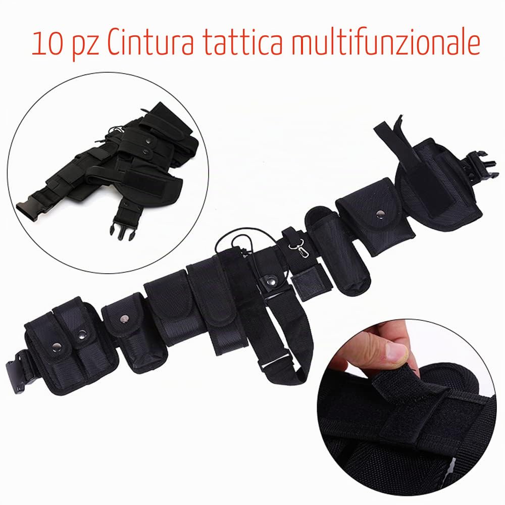 SagaSave Cintura tattica per esterni, modulare, con 9 scomparti, per polizia, guardia di sicurezza militare
