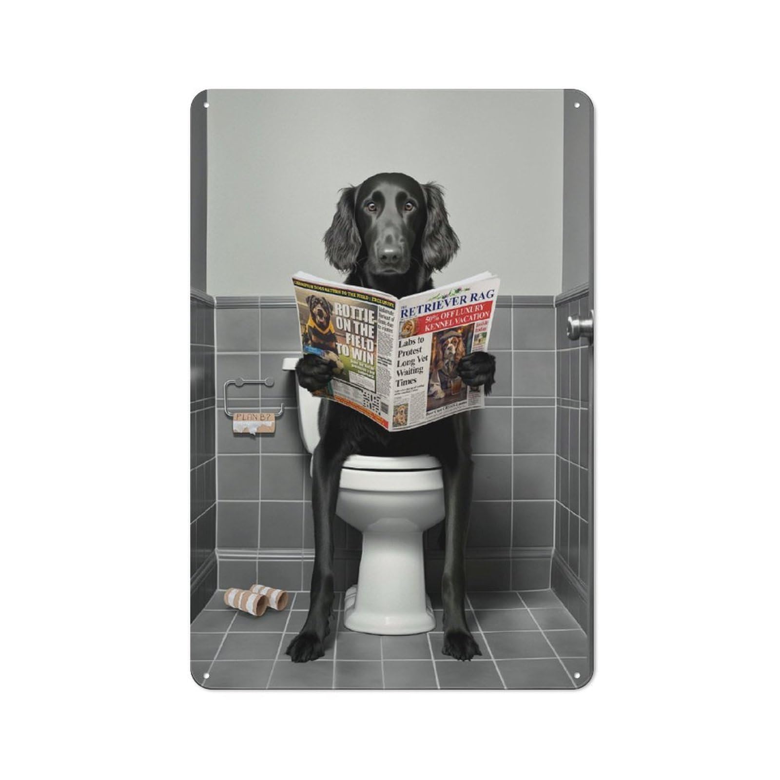 Junmoney Flat Coated Retriever Metal Wall Plaque 30X20cm, Everyday Small Space Decor For Flat, Dorm Room, Lounge Or Cafe