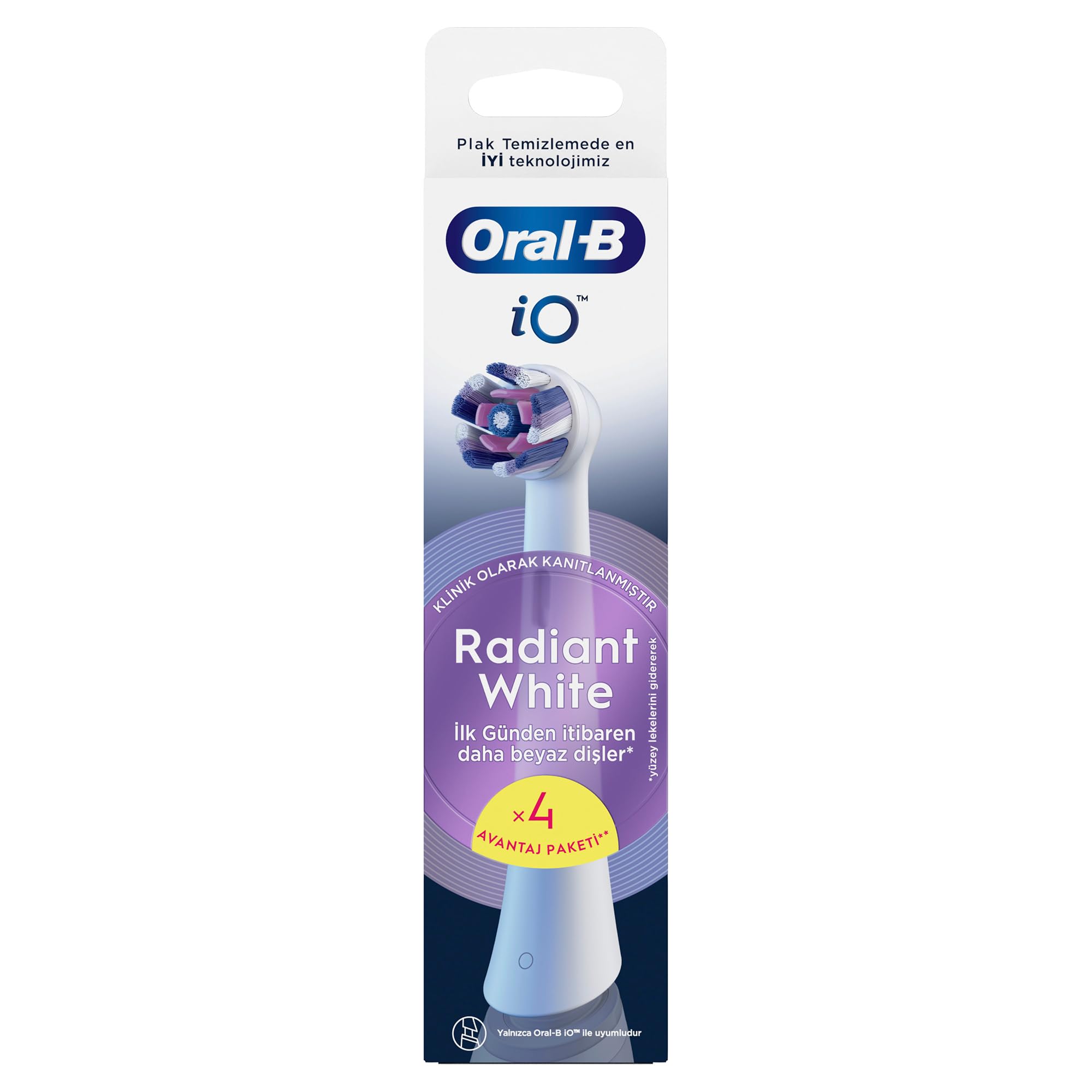 Oral-B iO 2 Şarjlı Diş Fırçası – Gece Siyahı + Oral-B iO Radiant White Beyaz Diş Fırçası Yedek Başlığı 4 Adet
