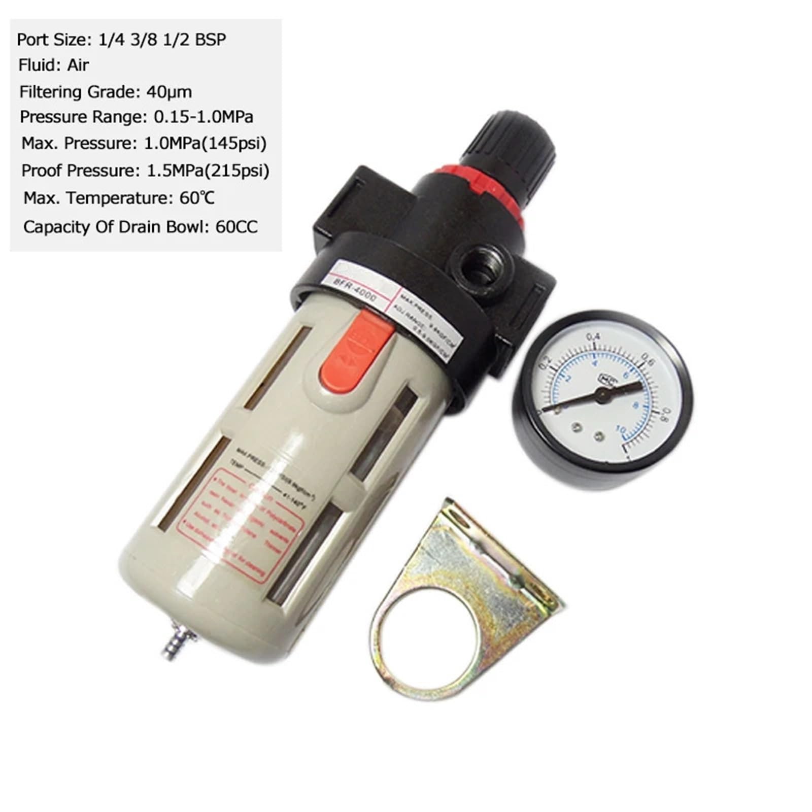 BFR2000 3000 4000 Unità di trattamento della sorgente pneumatica Filtro dell'aria Regolatore di pressione Compressore con manometro Separatore dell'olio 1 pz(BFR4000)