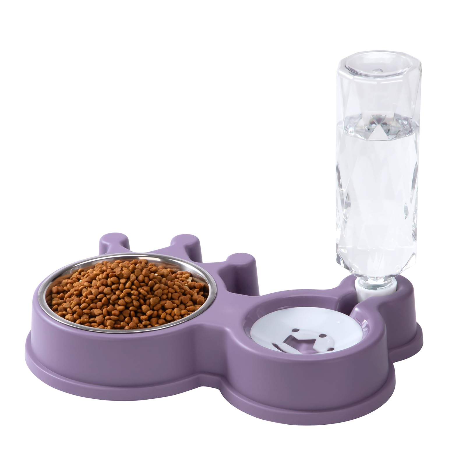 Cuenco para Gatos 2 En 1 Cuenco Doble para Perro y Gato Cuenco Elevado De Acero Inoxidable Comedero Gato y Bebederos para Gatos para Gatos y Perros Pequeños Violeta 32 * 20,5 * 5,5 cm