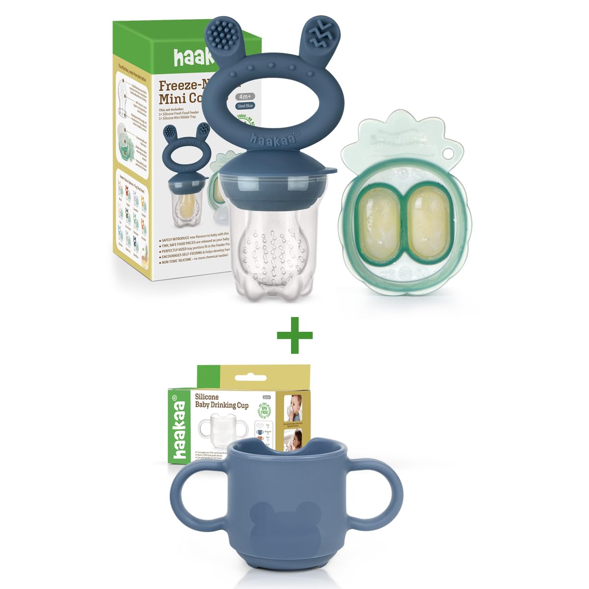 Haakaa Silicone Baby Fruit Food Feeder & Toddler Cup Combo