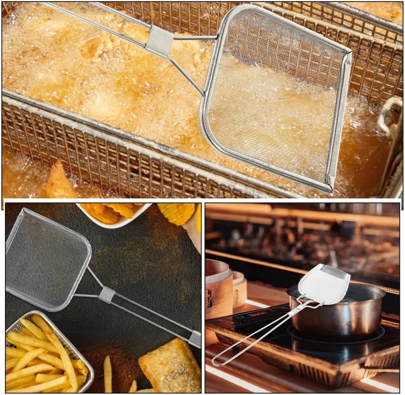 Cabilock 2pcs Fry Skimmer Deep Fryer Oil Filter Strainer with Long Handle Fine Mesh Strainer Scoop for Removing Oil Residue Chicken Fries and Fried Foods Kitchen Tool for Home or Restaurant Use
