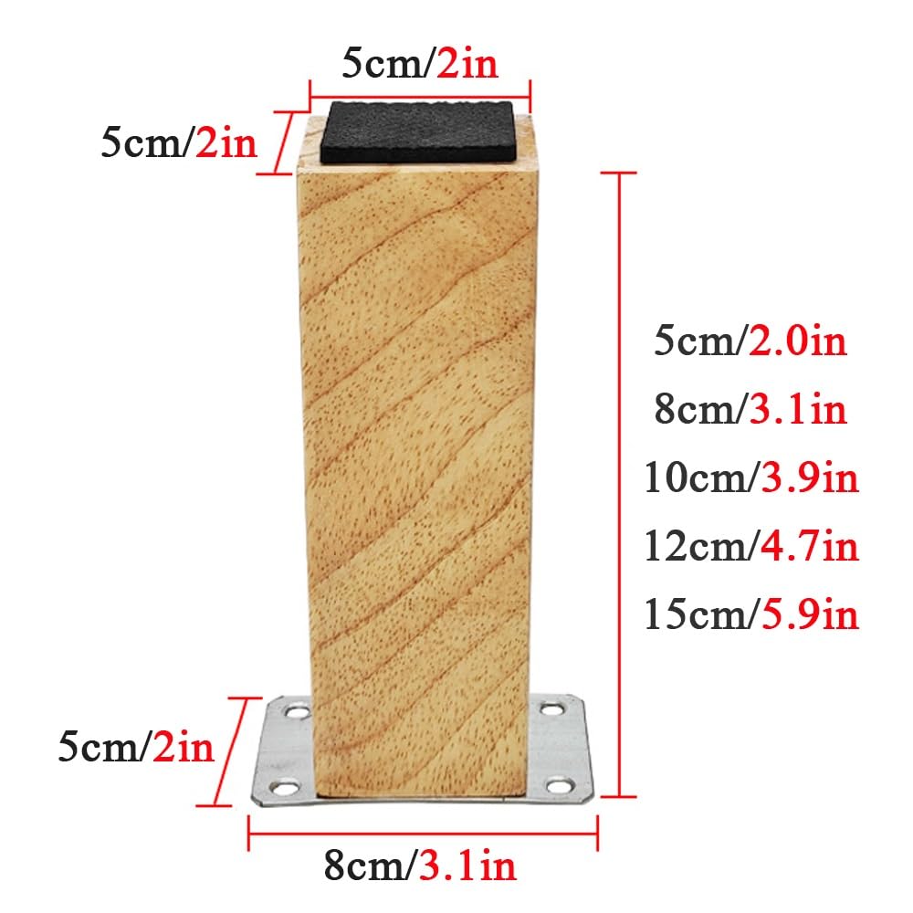 Genérico Patas De Apoyo Cuadradas De Madera: Patas De Repuesto DIY para Cama, Sofá Seccional, Cómoda, Sillón Reclinable Y Mesita De Noche(Crabapple,15cm/5.9in)