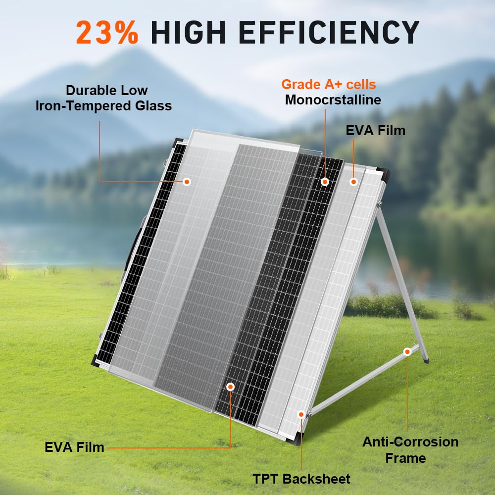 DOKIO 160W 18V Panneau Solaire Pliable Portable | pour batteries 12V avec régulateur de charge solaire (2 ports USB) + sac de transport