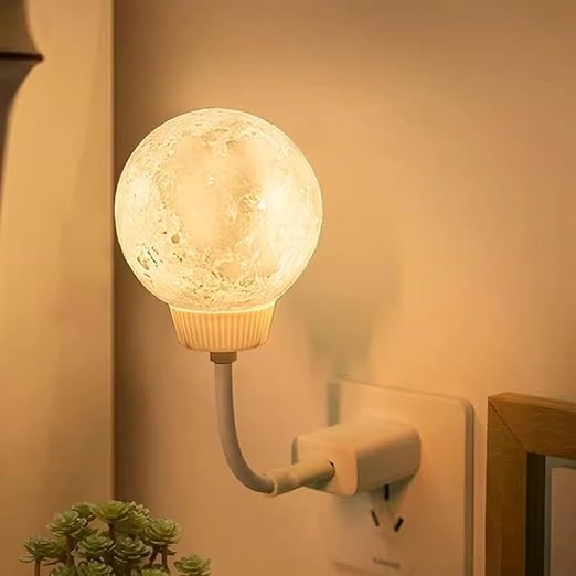 CRIYALE Moon Night Light Plug-in Moon Night Lamp Voice-Activated USB LED Lights with 3 Color Temperature Dimming for Kids Bedroom Bathroom Decorations Birthday Gifts
