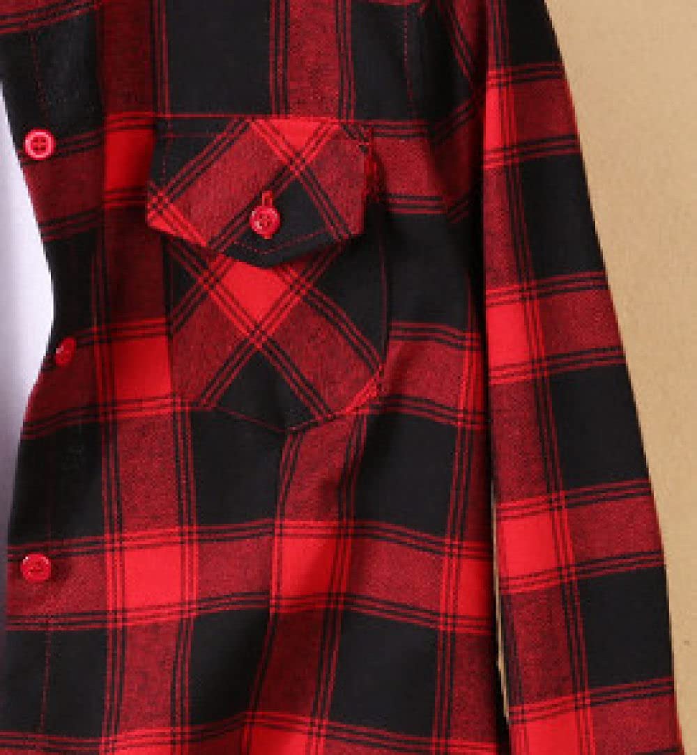 MIDJ Bluse Damen,Karierte Damenhemden Holzfällerhemden Rot- Und Marineblaue Flanellhemden Freizeitjacken Zarte Knöpfe Schlankes Revers Strickjacke Vintage Sexy Hemden Leichte Damenjacken