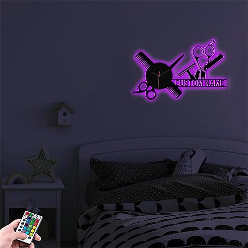 Miniatura 7 de Reloj de pared personalizado con nombre de barbería, herramienta de peluquería, reloj de madera para dormitorio, sala de estar, cocina, reloj de