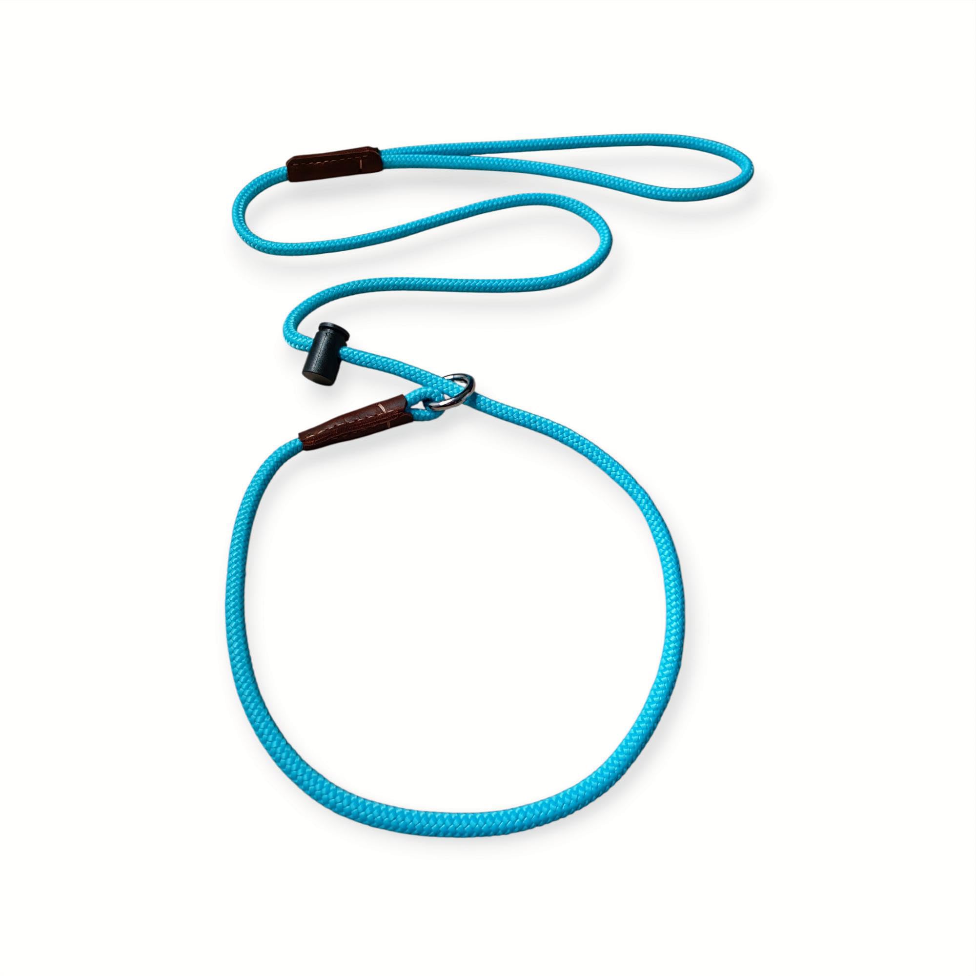 p.e.s. Slip lead Signature PRO Dog Training Gun Dog Field Trial lead 6mm PP strong, sturdy, durable rope push button snug stopper hand-stitched leather UK Handmade 4,6 Feet (Turquoise, 4 Feet)