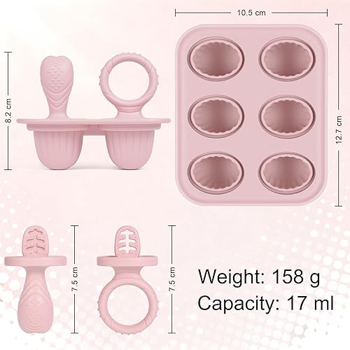 Miniatura 2 de Moldes de silicona para paletas de bebé con palitos, 6 cavidades mini moldes de paletas de leche materna para niños pequeños para dentición, molde