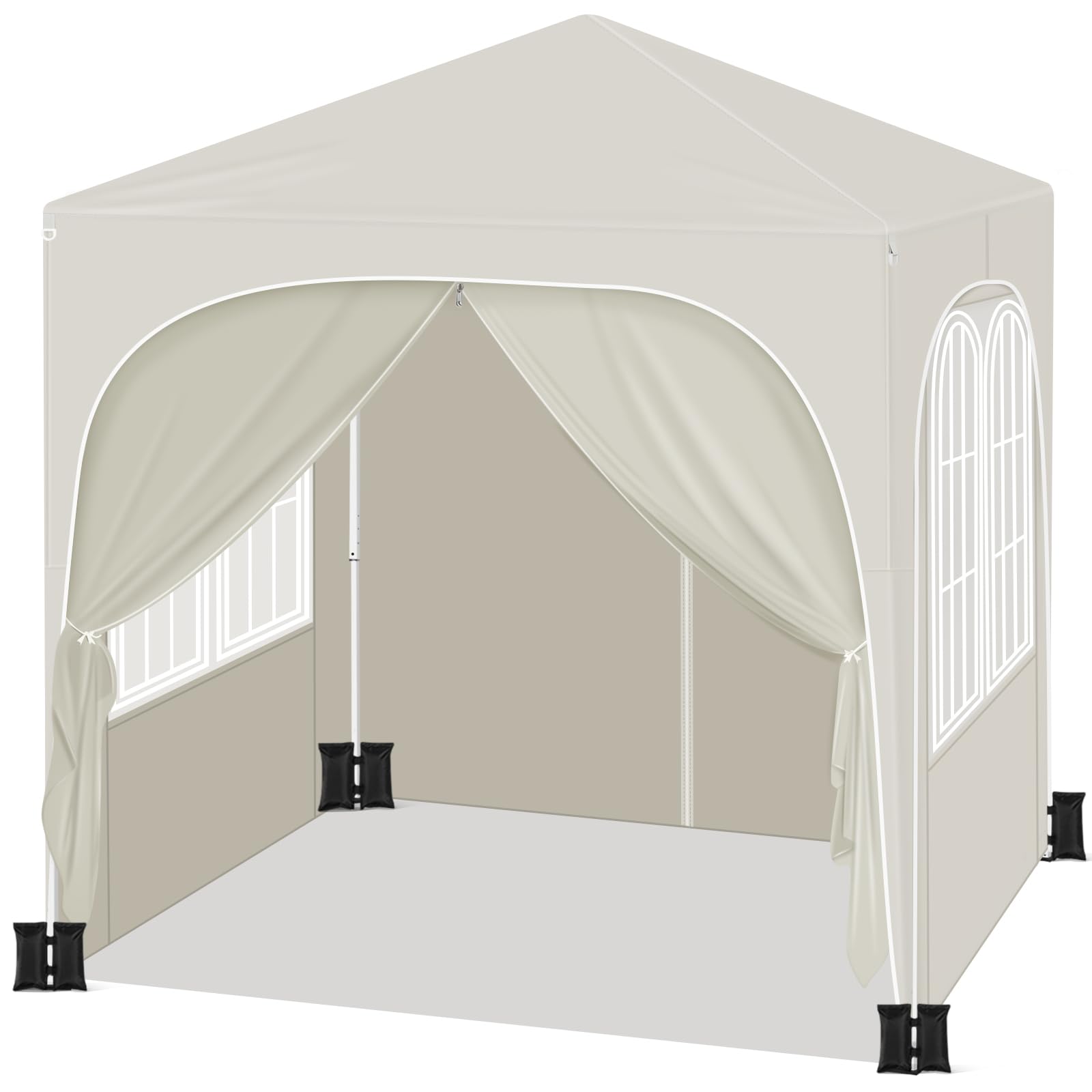 WOLTU Pavillon mit 4 Seitenteilen 4 Sandsäcke, Faltpavillon 2x2m mit Halbmonddach Tragetasche, Gartenpavillon wasserfest stabil UV-Schutz, Partyzelt Outdoor höhenverstellbar, Beige