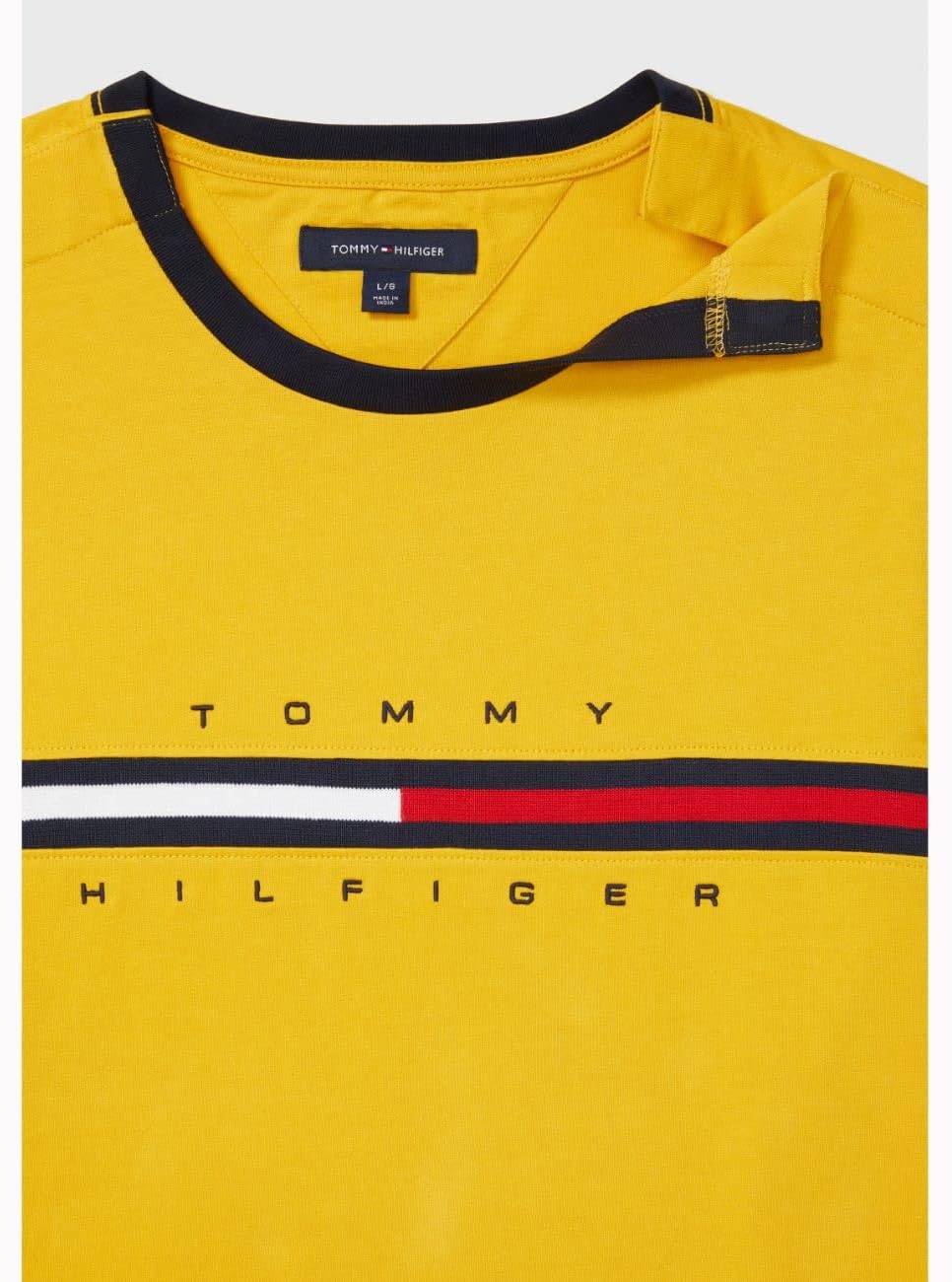 Tommy Hilfiger Men's Adaptive Short Sleeve Signature Stripe T-Shirt with Magnetic Buttons Small Golden Rod