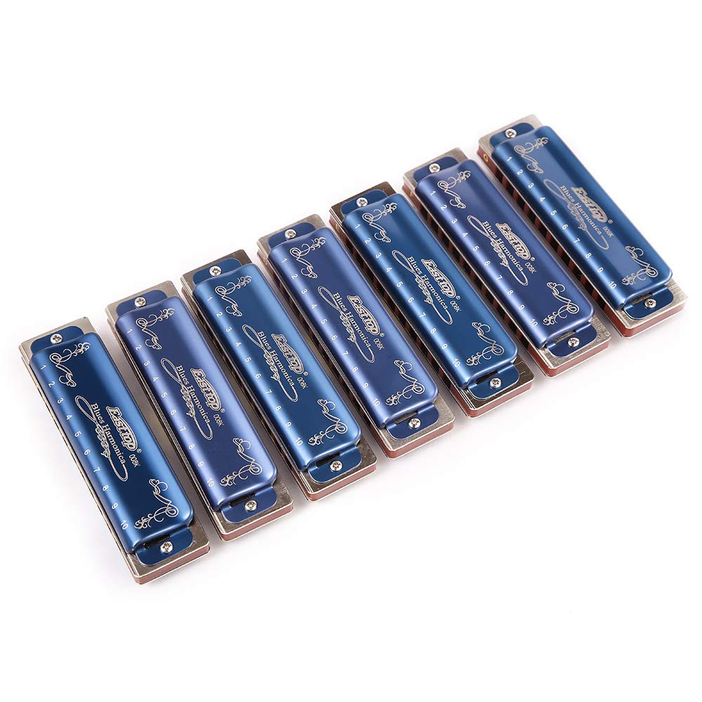 ABCDEFG - Armonica blues diatonica a 10 fori, con custodia, 20 toni per principianti, studenti, adulti e giocatori professionisti (ABCDEFG -7keys)