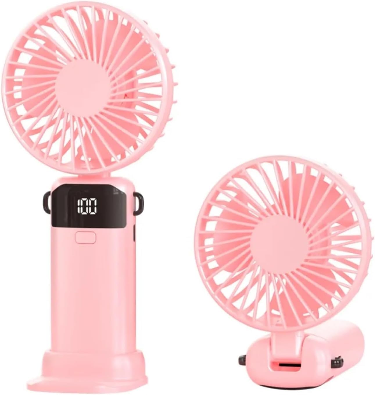 Pyltor Handheld Fans, Mini Fan 3000mAh Type-c Rechargeable,90° Fold Cooling Portable Handheld Electric Fan,Led Digital Display Fans,for Travel, Outdoor, Home, Office, School, Camping (Pink)