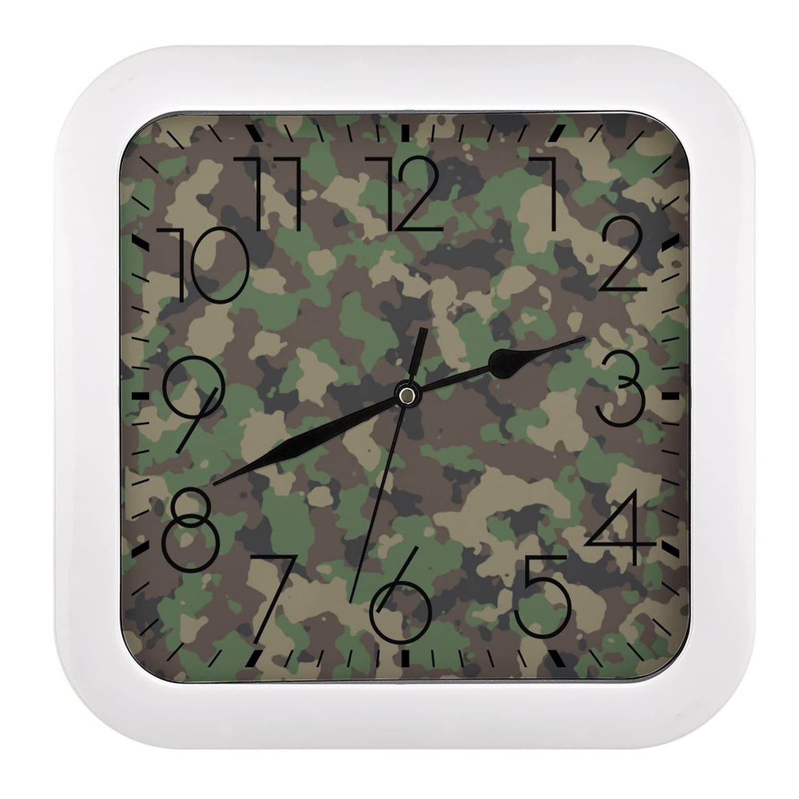 Horloge murale carrée design camouflage avec grands chiffres noirs