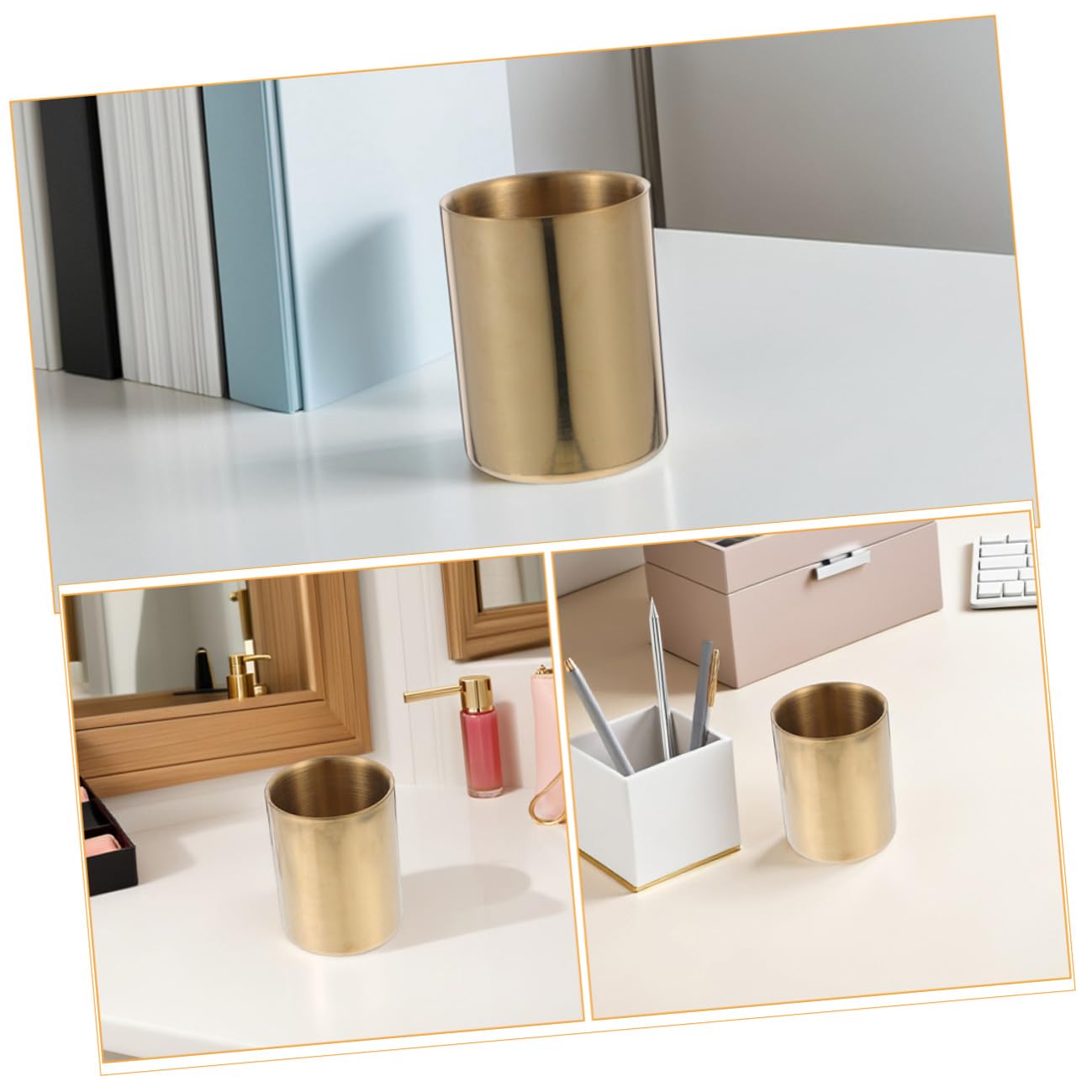 2pièces Pot à Stylos Rond Acier Inoxydable pour Bureau Plateau à Stylos Organisateur de Fournitures Pot à Crayons de Bureau Stable