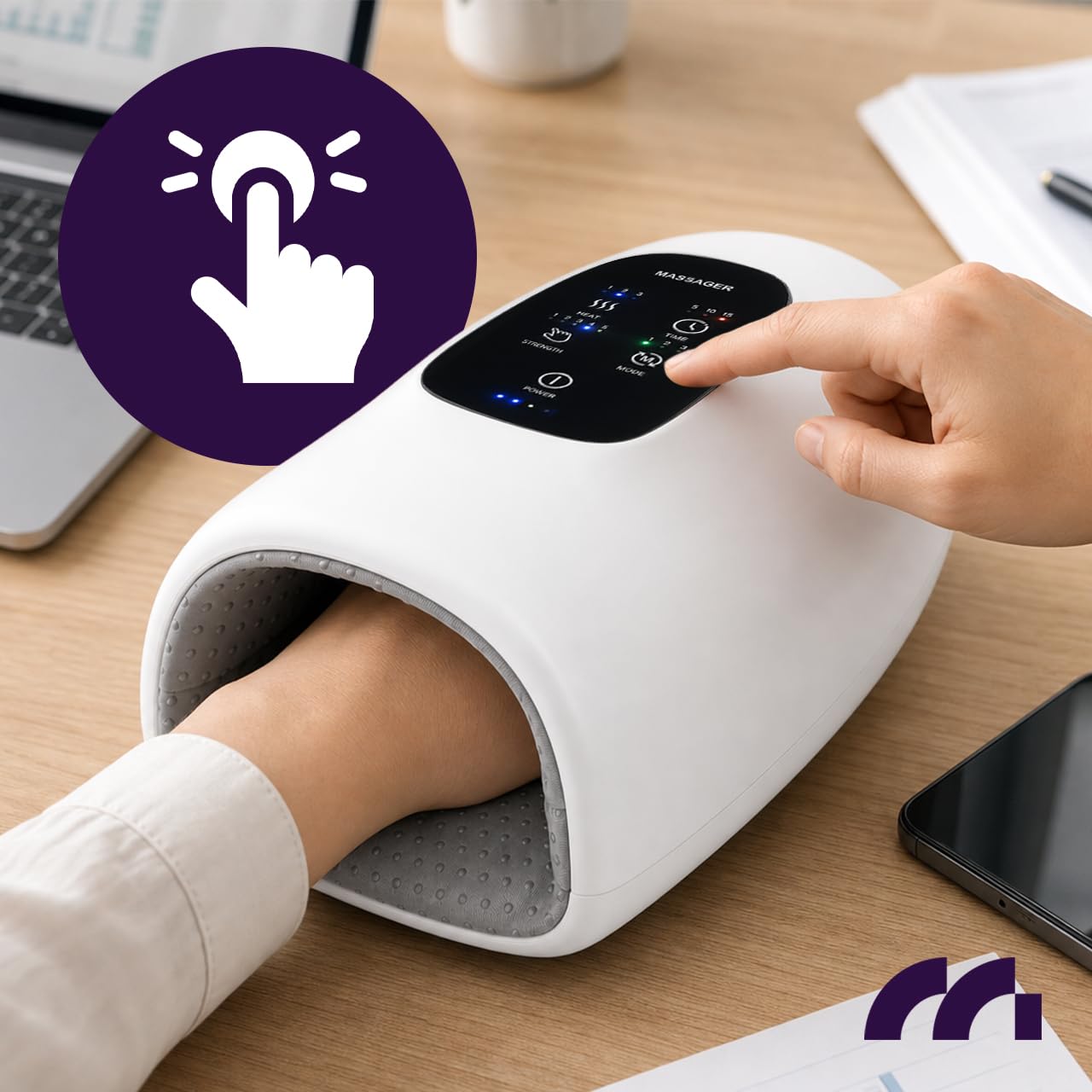 MalTec Kabelloses Massagegerät für Hände, Handflächen und Handgelenke – Druck- und Wärmefunktion – HandFroce White