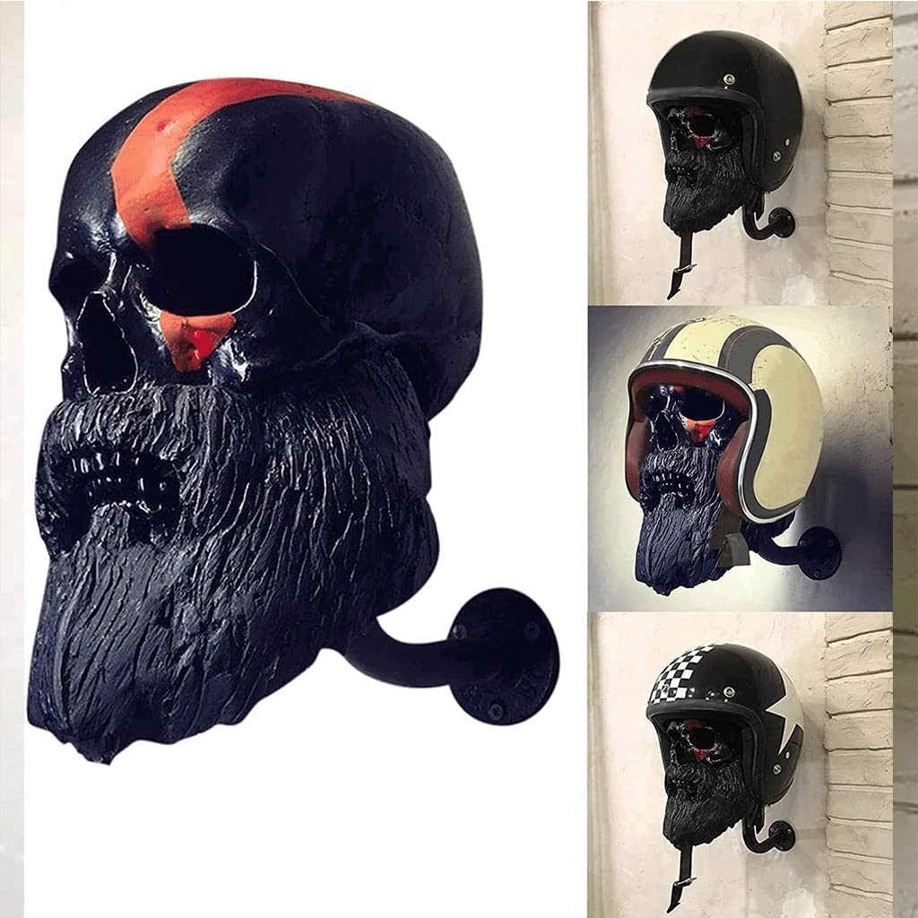 Yanghaodisy A Skull Helmets Stand, Skull Motorcycle Helmets Holder Wall Mount, Resin Crafts Skull Helmet Rack, For Cycling Enthusiast (A)