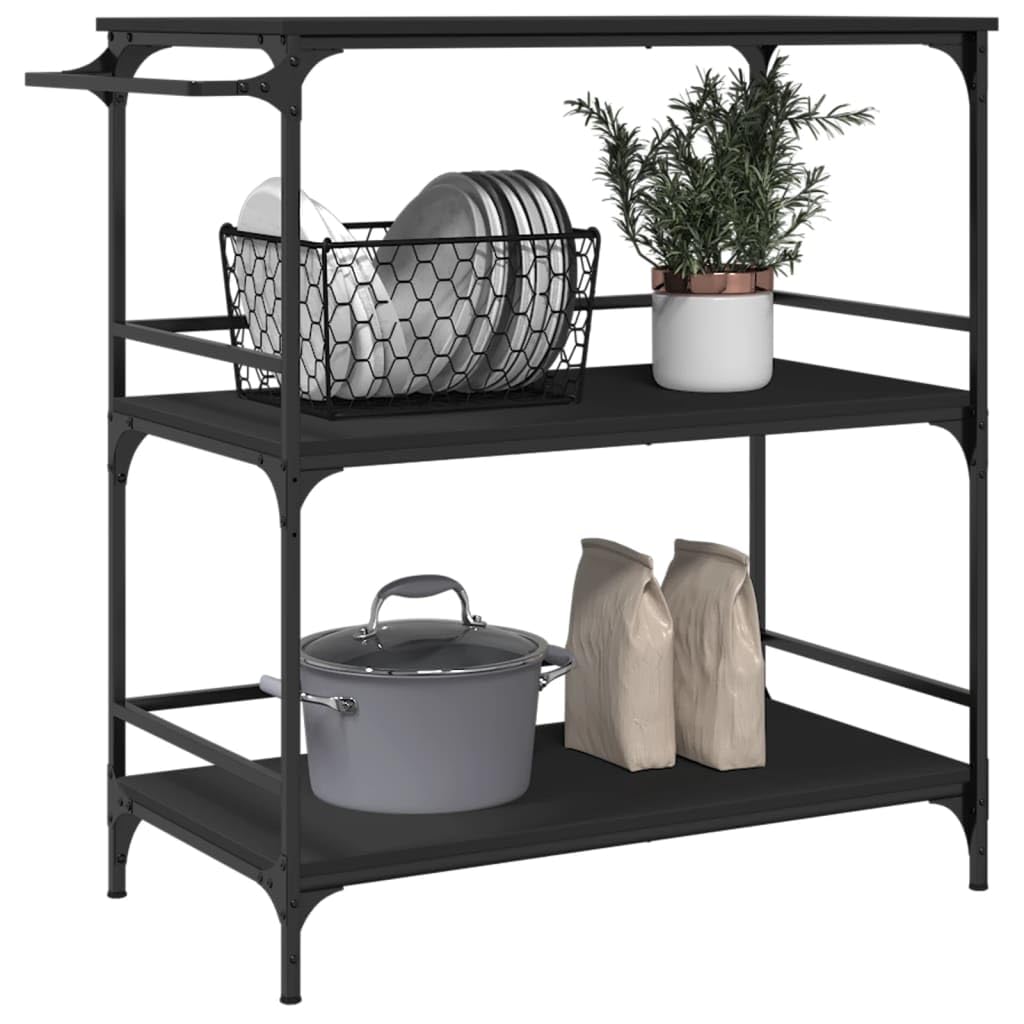 Carro de cocina negro de madera con marco de acero, 100,5 x 50 x 105 cm, carrito con 4 ruedas y frenos, carro auxiliar con espacio de almacenamiento, para cocina, comedor, salón