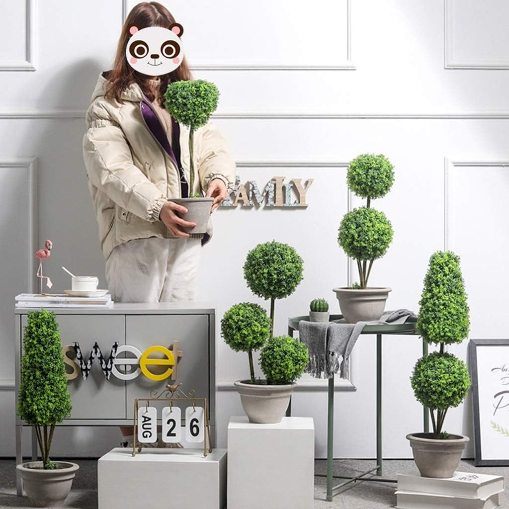 Artificial Boxwood Topiary Tree in Modern Gray Pulp Planter Artificial Plants Potted Artificial Ball Shaped Tree Fake Fresh Green Grass Flower (Color : A)