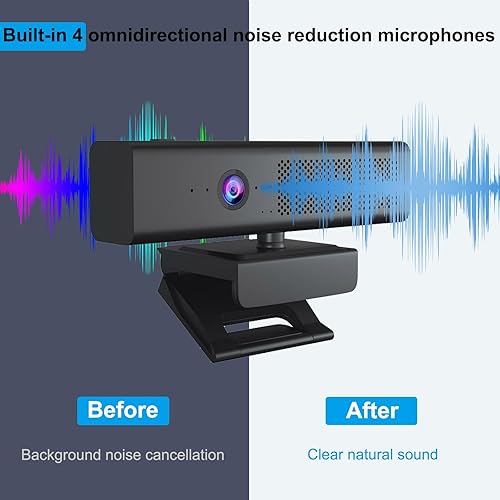 Miniatura 5 de Cámara web completa 1080P HD 3 en 1: cámara y altavoz para computadora de escritorio con 4 micrófonos incorporados, cámara web USB externa con