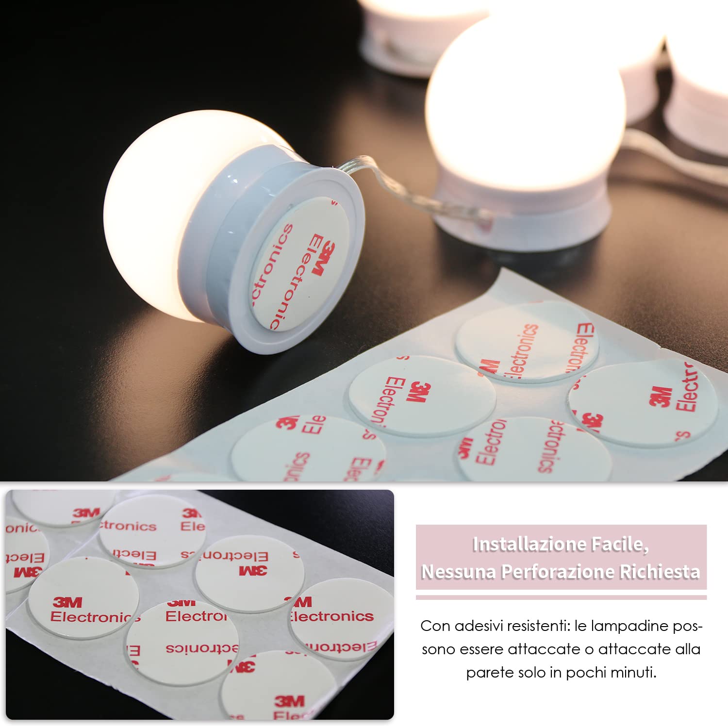 SONNI Toeletta Trucco con Luci, Tavolo da Trucco con Specchio e Sgabello,con Lampadine Luce a 3 Toni Luminosità Regolabile LED 108x40x140cm Bianco