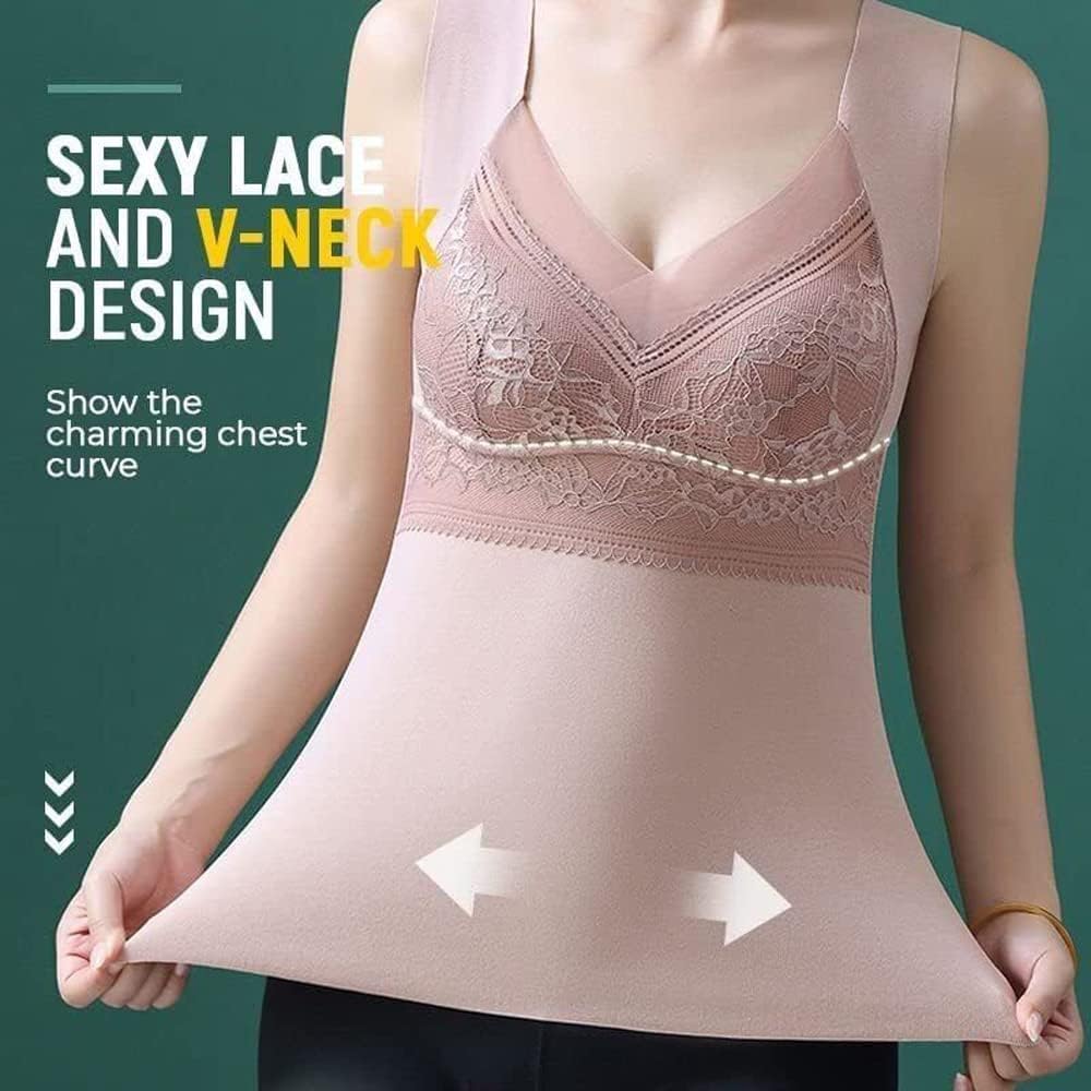 BH Hemdchen Ohne BüGel Warme Thermo Underwear Cests Unterhemd Hemd Damen Mit Cups, Thermohemd Tanktops Frauen, Top Mit Integriertem BH, ThermounterwäSche V-Ausschnitt Tank Top