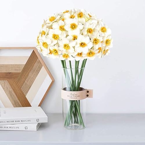 Miniatura 2 de Mossyard 2 racimos de 12 cabezas, narcisos artificiales, flores de seda de tallo de 15.8 pulgadas de largo, para el hogar, boda, oficina, fiesta,