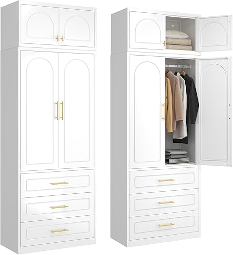 Miniatura 19 de Armario de Metal con Barra para Colgar, Armario Alto de 71 Pulgadas con 2 Puertas y Estantes Ajustables, Armarios de Almacenamiento de Ropa Blancos