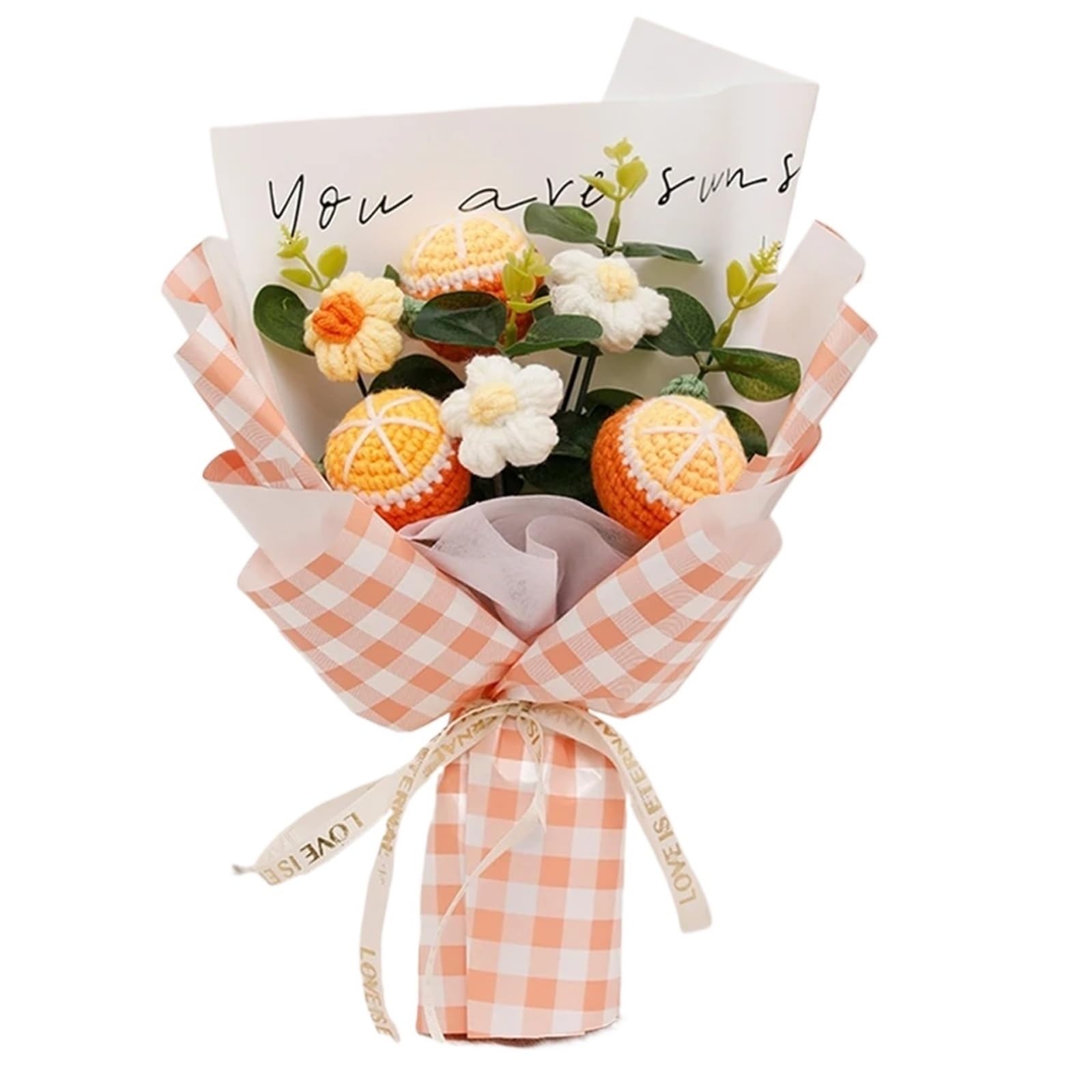 ENWWCH Crochet Bouquet Hand-knitted Sunflower Creative Finished Artificial Fruit Flower For Home(Color3)