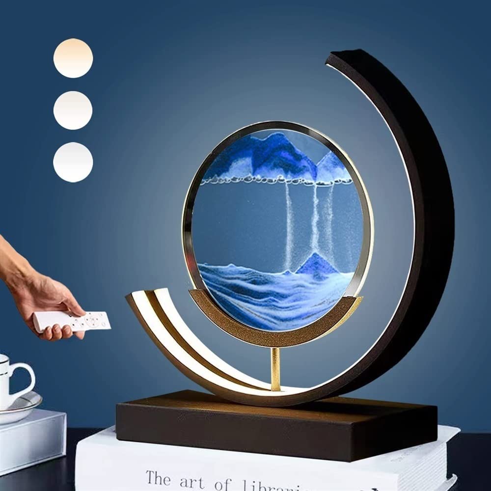 HUNTFF 3D Sand Art Liquid Motion Sands Of Time Lamp, Moving Sand Art Picture 3D Round Sand Picture Lamp 3 Colors Art Light With Stand Relaxing Desktop Home Decor And Office 3.21