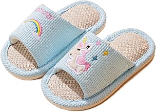 [CALCIFER] 子供 サンダル ユニコーン絵柄 キッズ ス リッパ 室内外兼用サンダル 通気性 麻混 中敷き ルームシューズ 軽量 滑り止め 足育 洗える 抗菌防臭 柔らかい 歩きやすい アニマル 可愛い