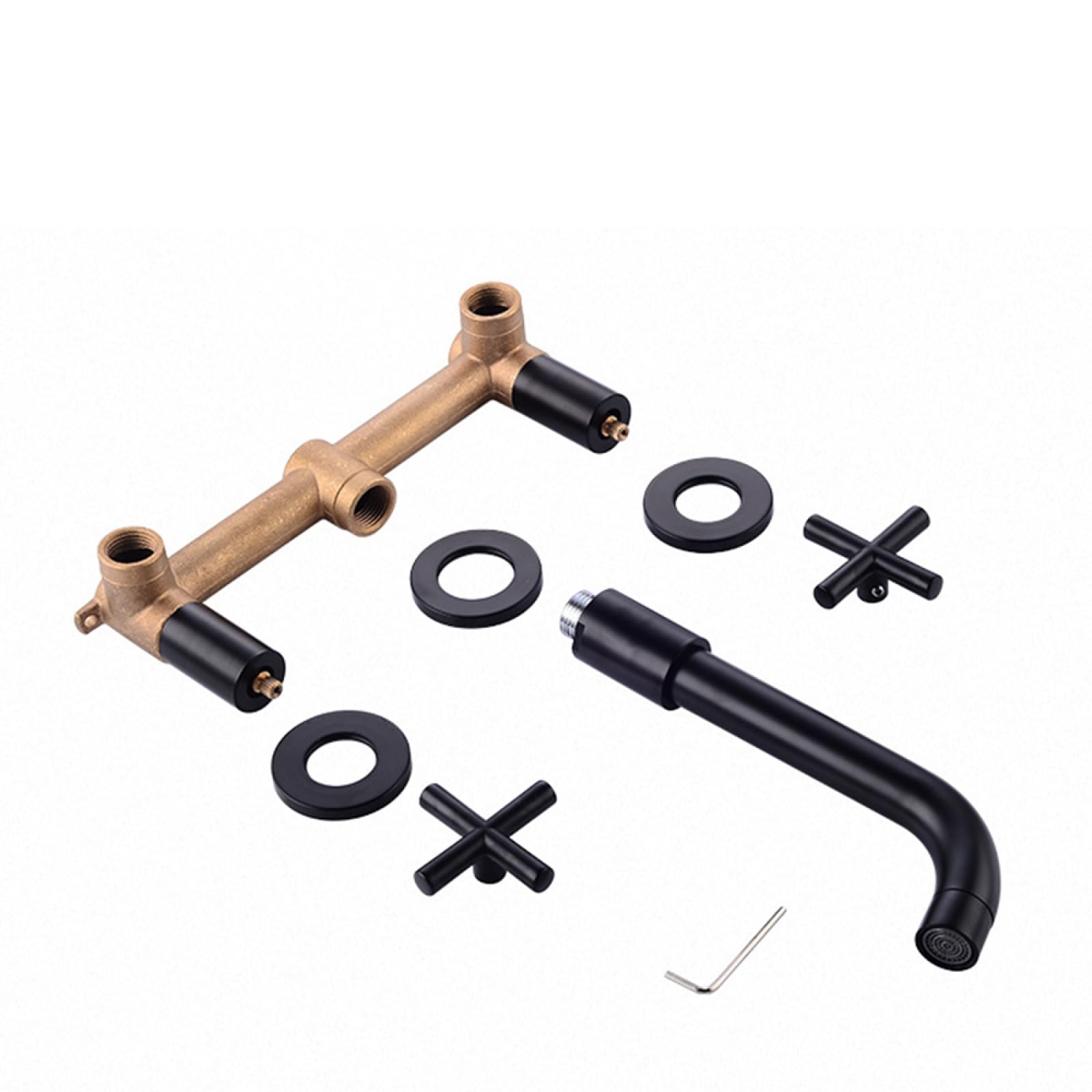Grifería para Lavabo Pared,Rotación de 360 Grados,Grifo de Pared de Dos Manijas,Grifo Empotrado Latón,Grifo de Lavabo para Agua Fría y Caliente,antiguo