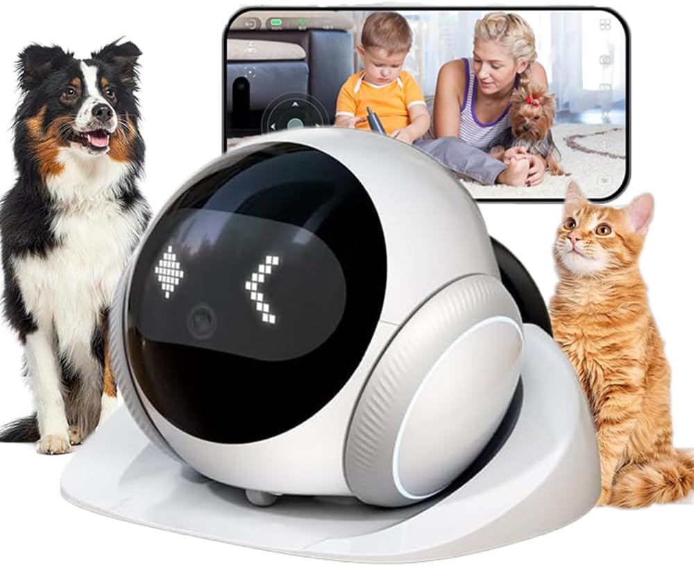 Smart 1080P Pet Camera Robot, Movable Indoor Dog & Cat Camera with Laser Toy, Auto Patrol & Recharge, Night Vision, 2-Way Talk, Home Security Cam for Baby & Elderly Care (Supports SD/Cloud Storage)