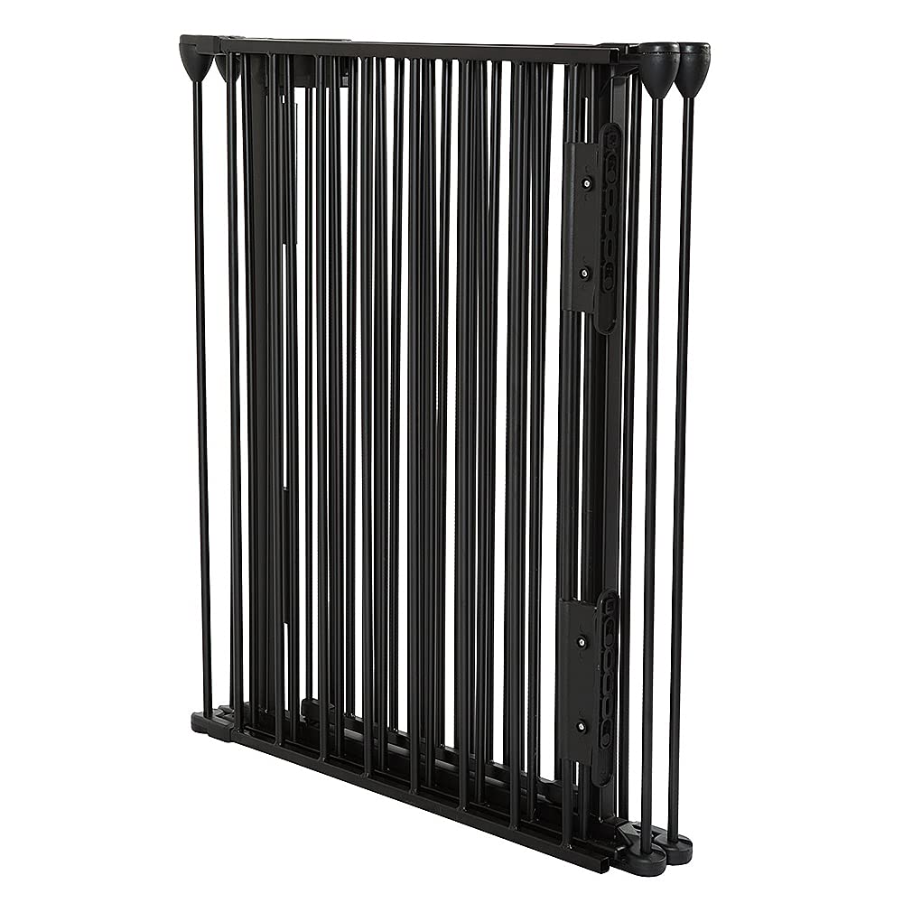 Parque infantil con puerta de seguridad, rejilla de protección para chimenea, plegable, 75 cm de altura, rejilla de protección para animales, 5 elementos (negro)