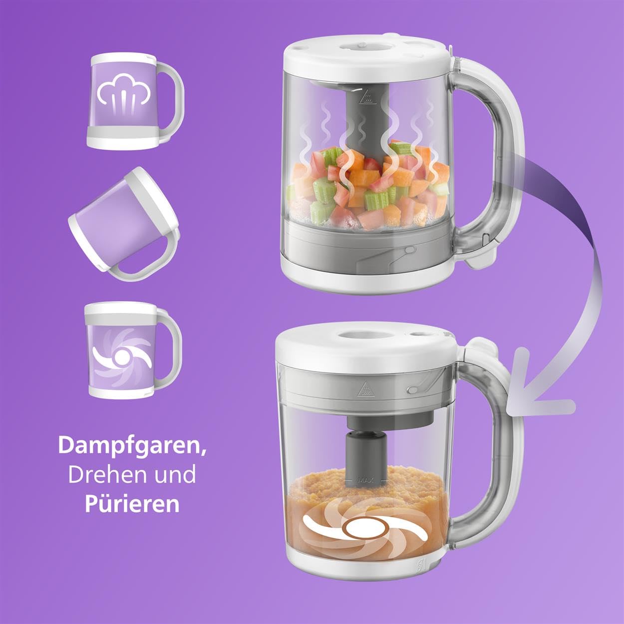 Philips AVENT 4-in-1 Dampfgarer mit Mixer Premium SCF883/01 Babynahrungszubereiter spülmaschinenfest + Aufbewahrungssystem SCF618/10