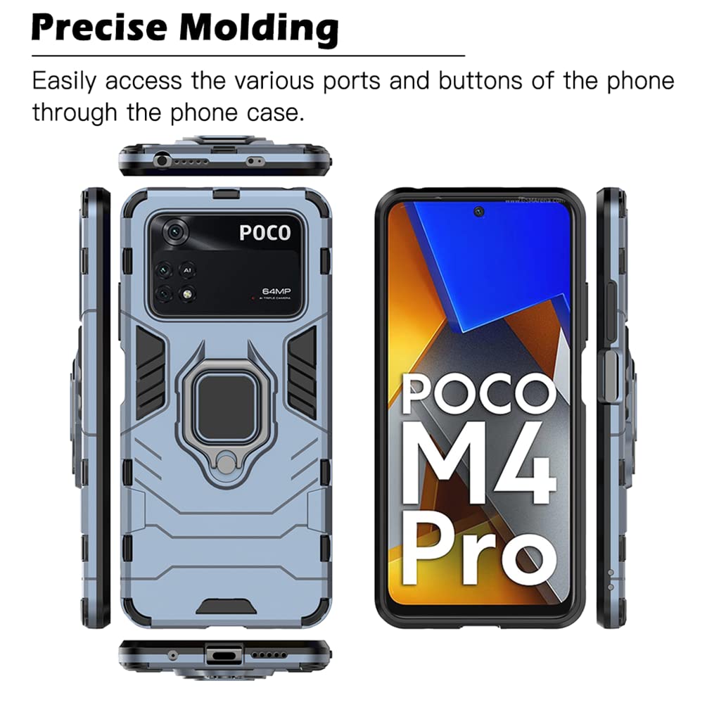 XINYEXIN Cover per Xiaomi Poco M4 Pro 4G 6.43, Traslucida Custodia Antiurto Antigraffio con Supporto Anello a 360°, PC + TPU Bumper Case - Giallo