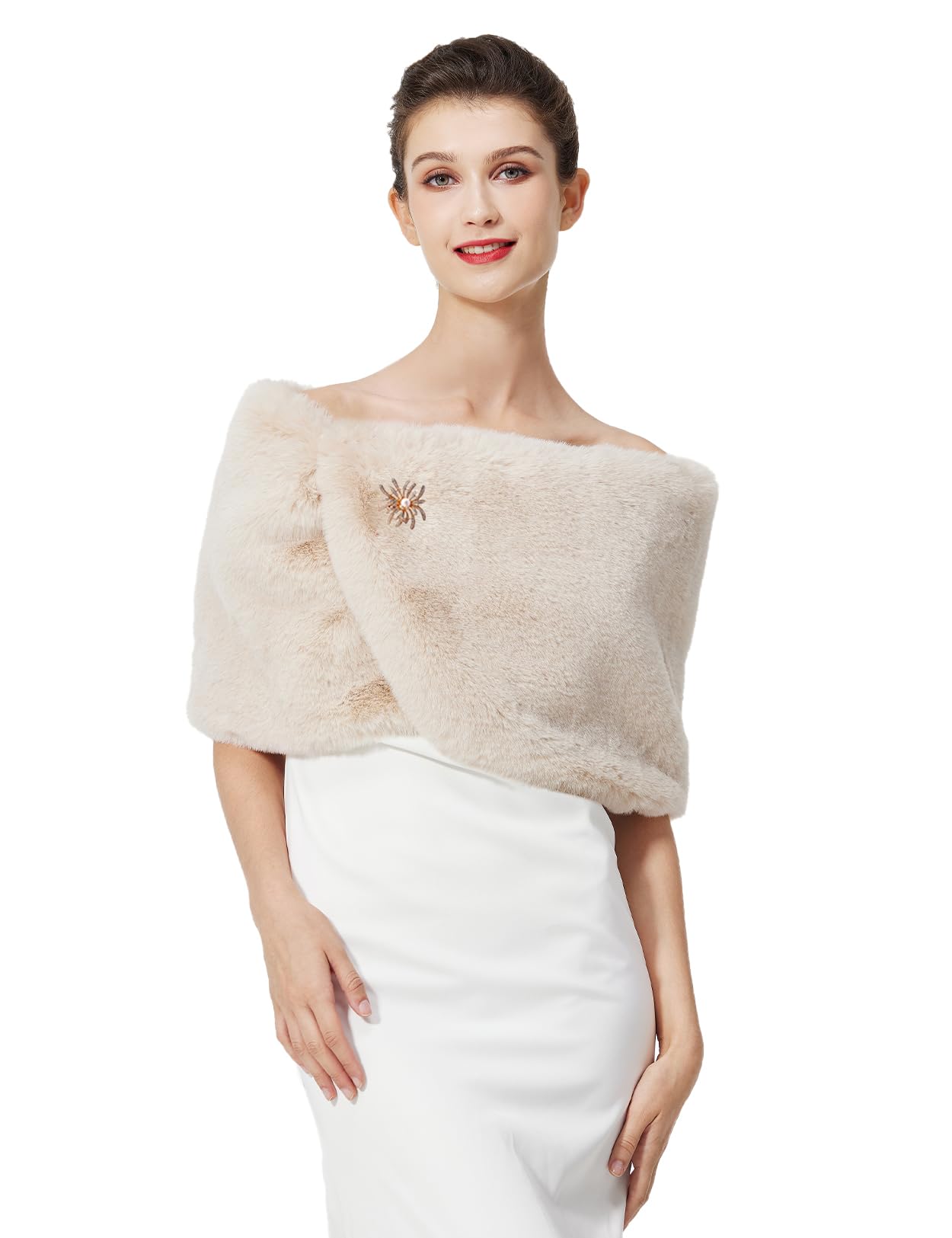 BEAUTELICATE Châle Étole en Fausse Fourrure Écharpe De Femme Mariage Hiver Autumn sur Robe de Soirée Mariée Cérémonie Fête Demoiselle d'honneur