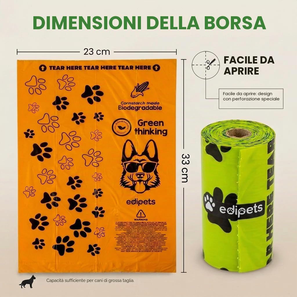 Edipets, Sacchetti Cane Biodegradabili, 405 o 540 pezzi, Extra Spesso, a prova di Perdite, non Profumati, Sacchettini per Cani, Raccogli Feci, Pet Bag (36 rotoli / 540 unità)
