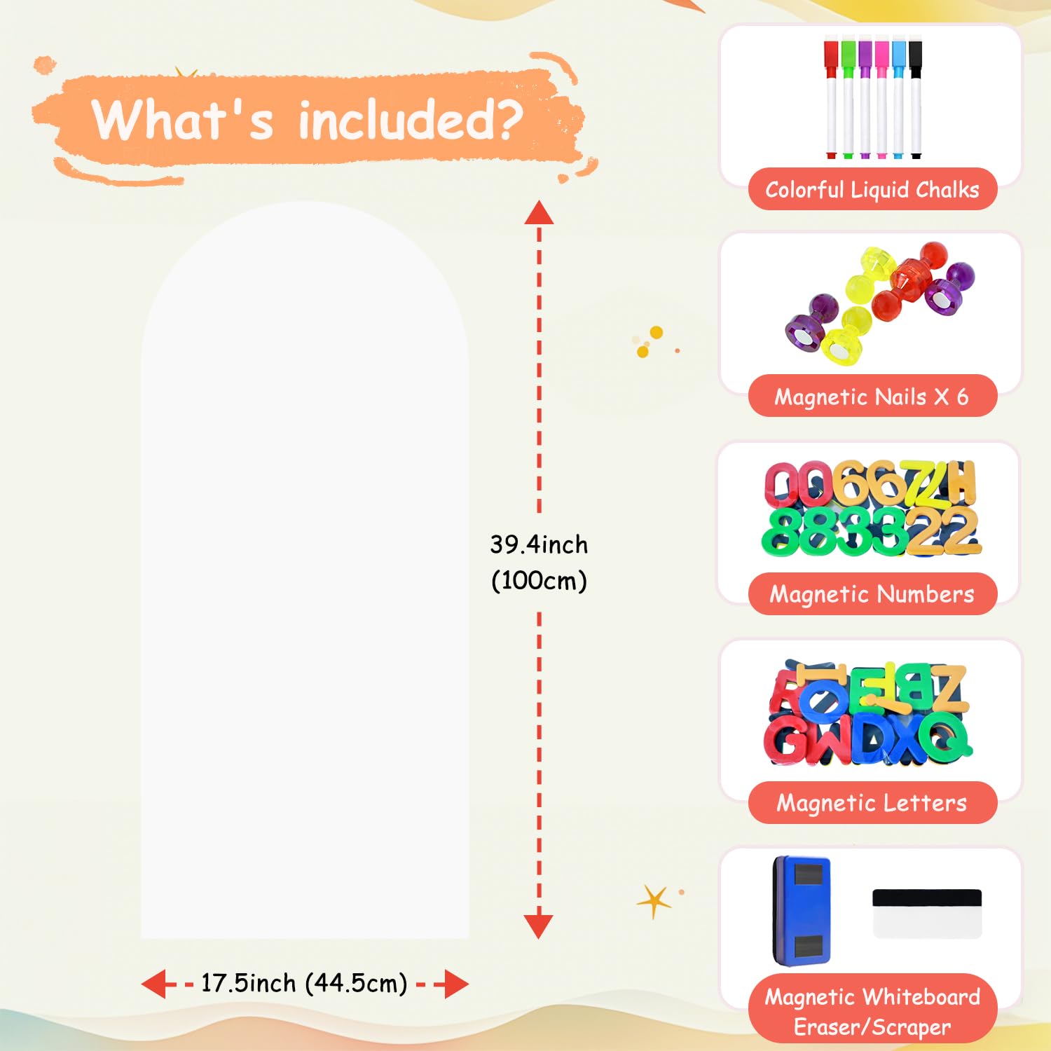 FUHSY Sticker mural magnétique pour enfants - 100 x 45 cm - Blanc - Tableau noir magnétique pour mur - Décollez et collez - Multifonctionnel
