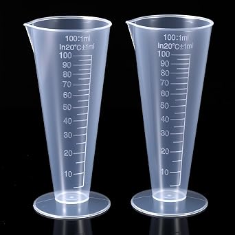 Plastic Graduated Measuring Cup, 100mL Round Base Cone Shape Graduated Beaker Clear Capacity Beaker for Kitchen Lab2Pack