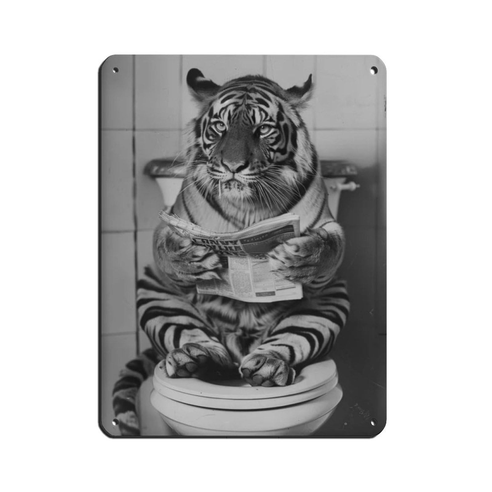 Lxwnze 30L X 40W Cm Tiger Sitting On The Toilet Reading A Newspaper (2) Tin Sign Vintage Metal Pub Club Cafe Bar Home Wall Art Decoration Poster Retro 12X16inch(30X40cm)