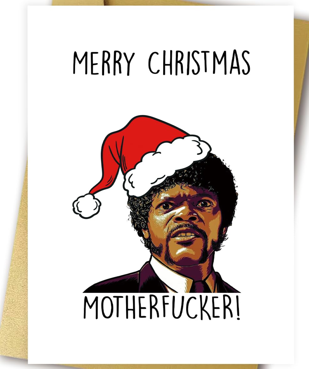 OJsensai Funny Samuel L. Jackson Christmas Greeting Card, Pulp Fiction Xmas Card for Adults, Humorous Graphic, Blank Inside
