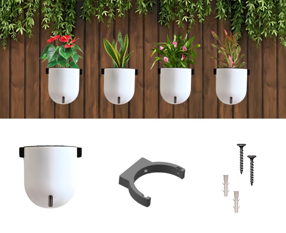 Image of Indian Discovery Self Watering Wall Hanging Planter| Hanging /Hooked Flower Pots for Home, Terrace, Balcony, Vertical Garden Decor Flower Pots(2 PC,WHITE,SPHERE)|6 Inch UV-Resistant Plastic Plant Pots