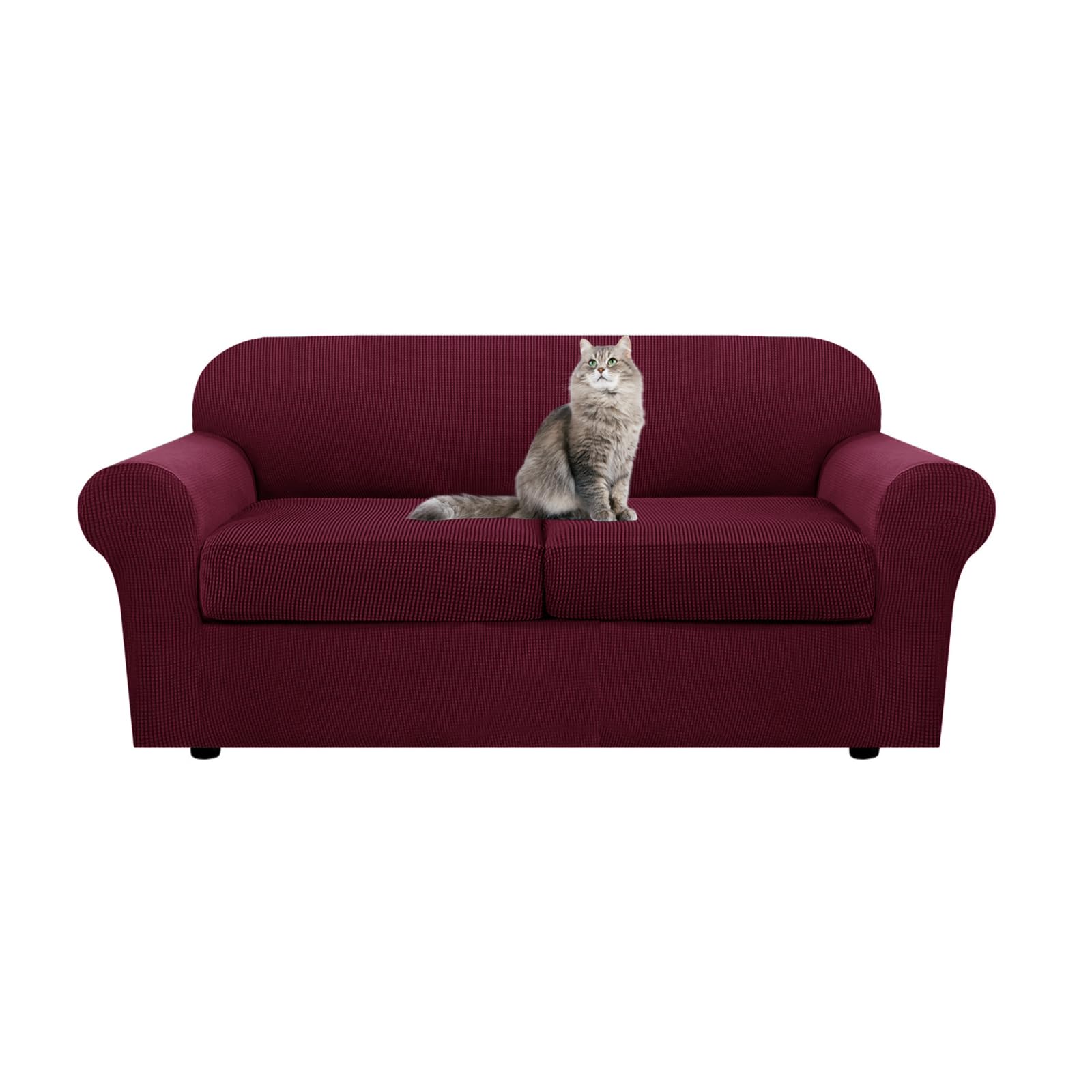 SYLC Ektorp Sofa Cover with Seat Cushions Covers and Backrests Covers Sofa Covers Stylish Stretch Jacquard Couch Slipcover Protector (Winered,Love+2 Seats)