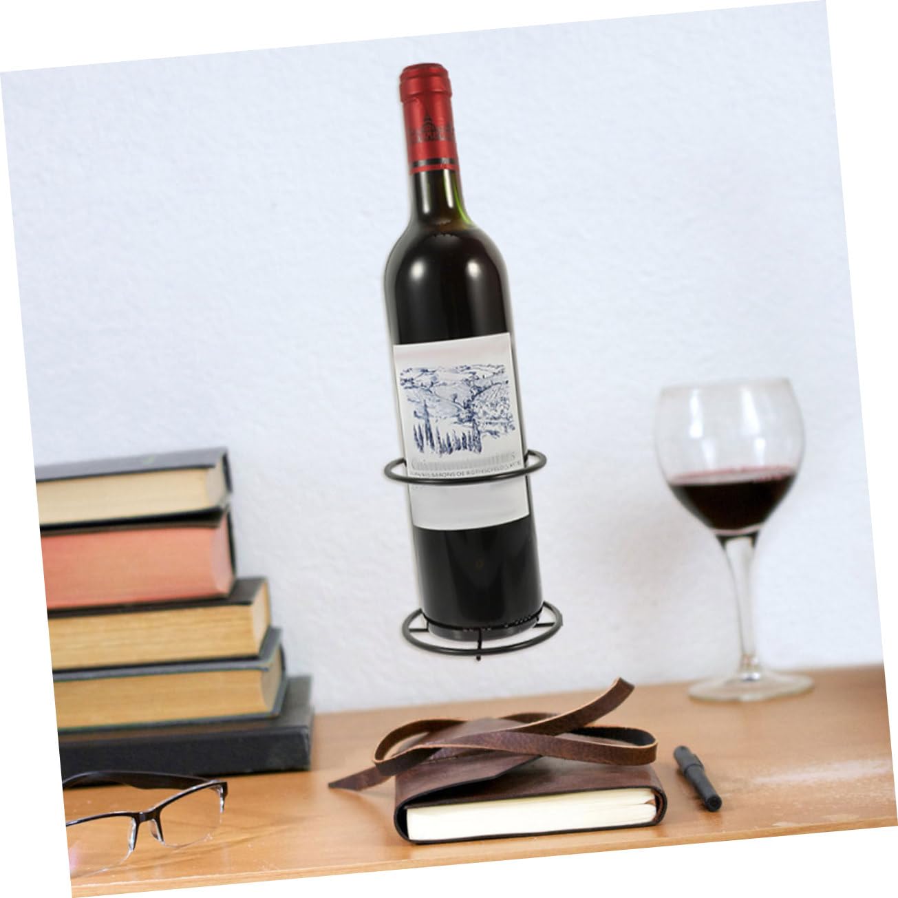 Luxshiny 5 Stück Wandmontierte Weinregale aus Schwarzem Eisen Einzelflaschenständer Wand Weinhalter mit Stilvollem Design für Zuhause und Geschäft