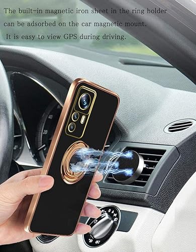 Miniatura 2 de Compatible con Xiaomi 12T Pro Case Ring Holder Magnet Green, Teléfono para Xiaomi 12T Pro Funda Silicona a prueba de golpes Placa de lujo Slim Cover