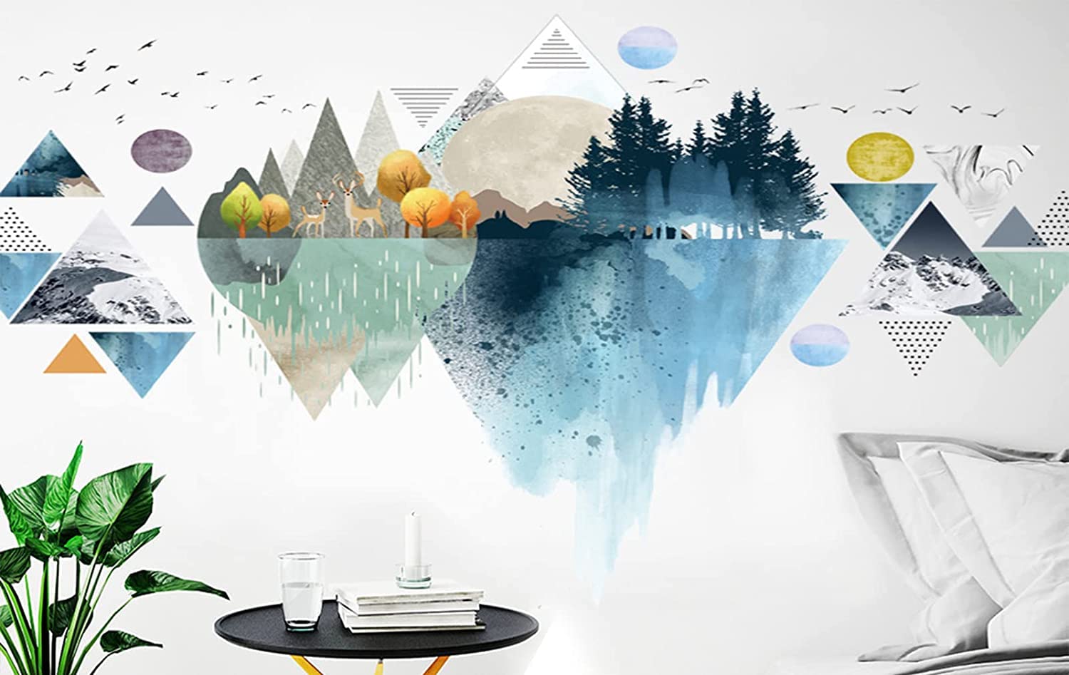 2 Set Mountain Wall Decals Arch Wall Stickers Geometric Wall Stickers Murals Tree Wall Decals for Living Room Bedroom Bathroom Door Restroom Roommates Vinyl Wall Art Decoration Peel Stick - Image 3