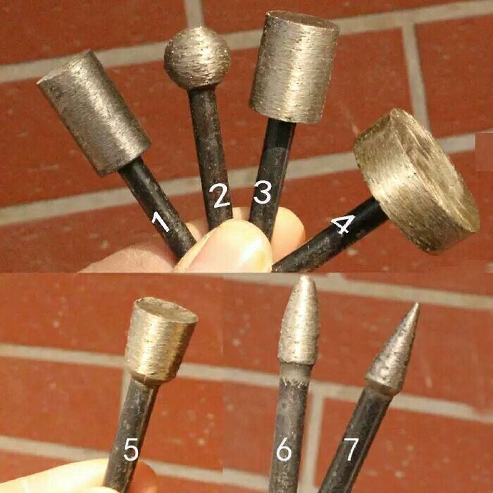 7 pièces/ensemble 46#6mm tige diamant têtes de meulage frittage points montés T boule cône roue cylindrique sculpture sur pierre meulage, 46